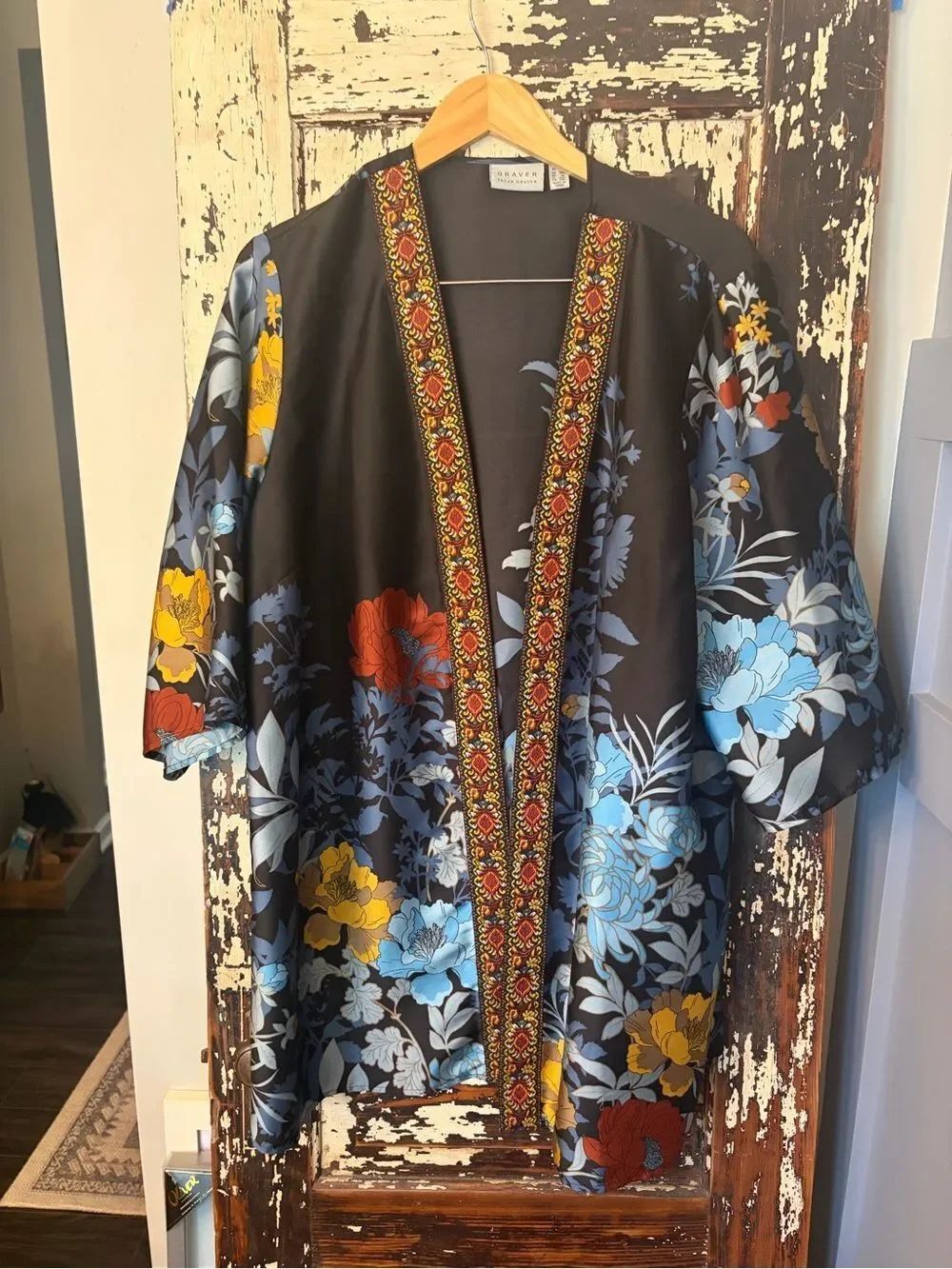Susan Graver kimono oversized boho Jacket with Embroidered Trim women’s 1X